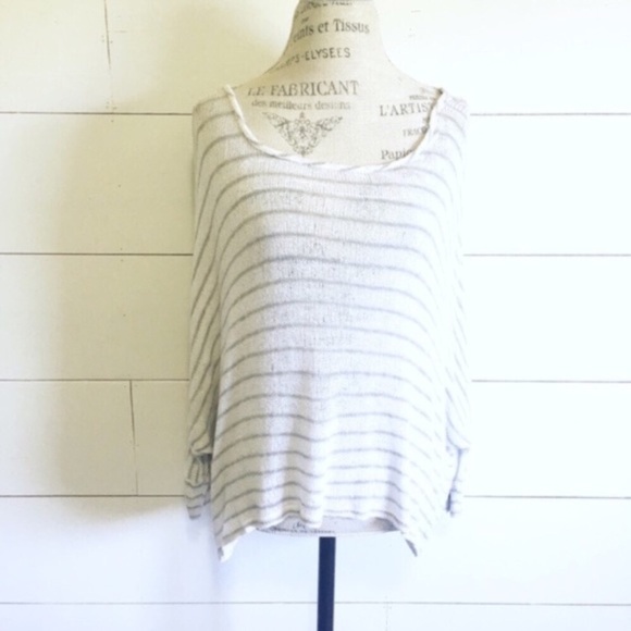 Final Touch Tops - white and gray striped batwing top Final Touch Tops - white and gray striped batwing top